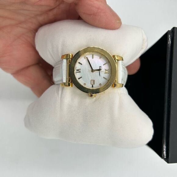 Women’s Salvatore Ferragamo, mother of pearl face watch, made in Italy